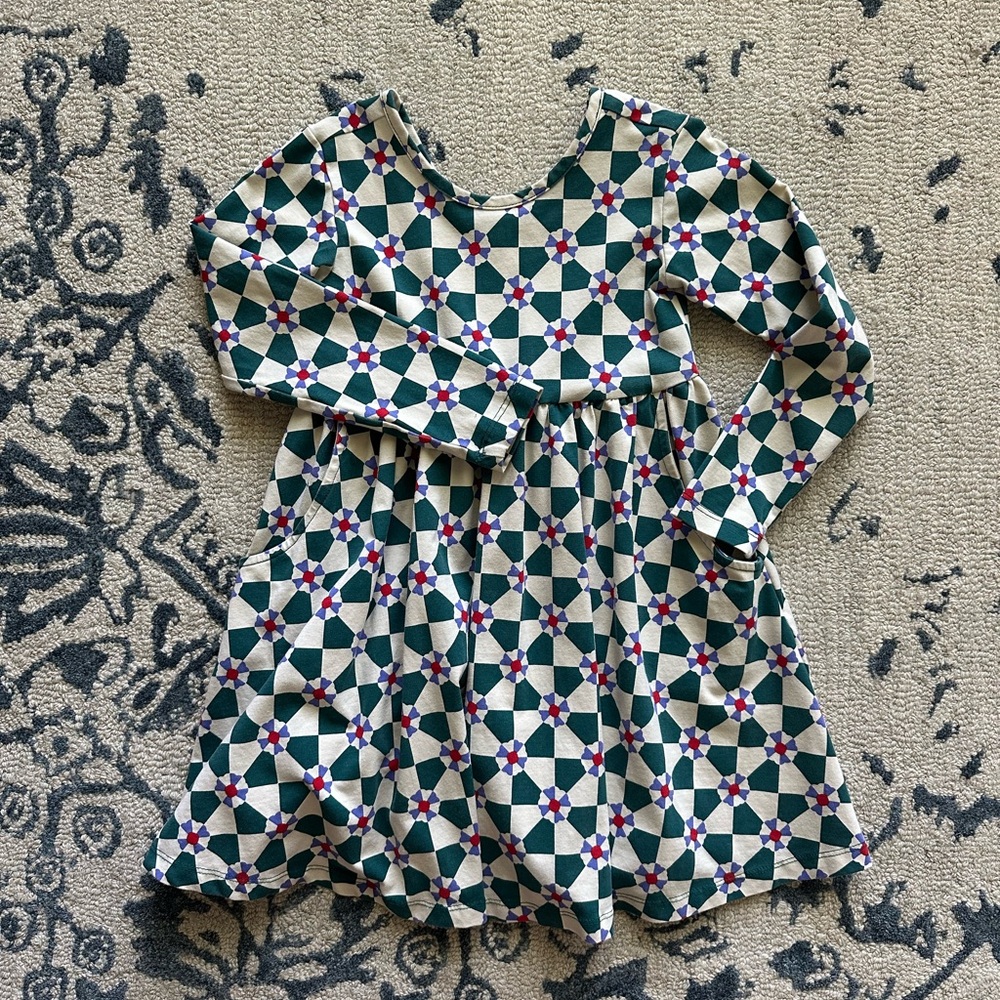 Hanna Andersson Emerald Green Fit and Flare Puff Sleeve Dress